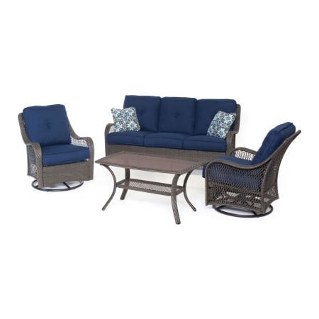 Almo Fulfillment Services Hanover Orleans 4 Piece All Weather Patio Set, Navy Blue/Gray ORLEANS4PCSW-G-NVY